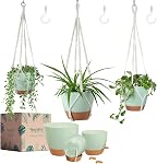 Bouqlife Planters suspendus avec des cintres de plantes Macrame pour les plantes d'extérieur intérieur 3 Set auto-arrosage Pots Paniers suspendus Porte-pots de fleurs 3 Taille différente