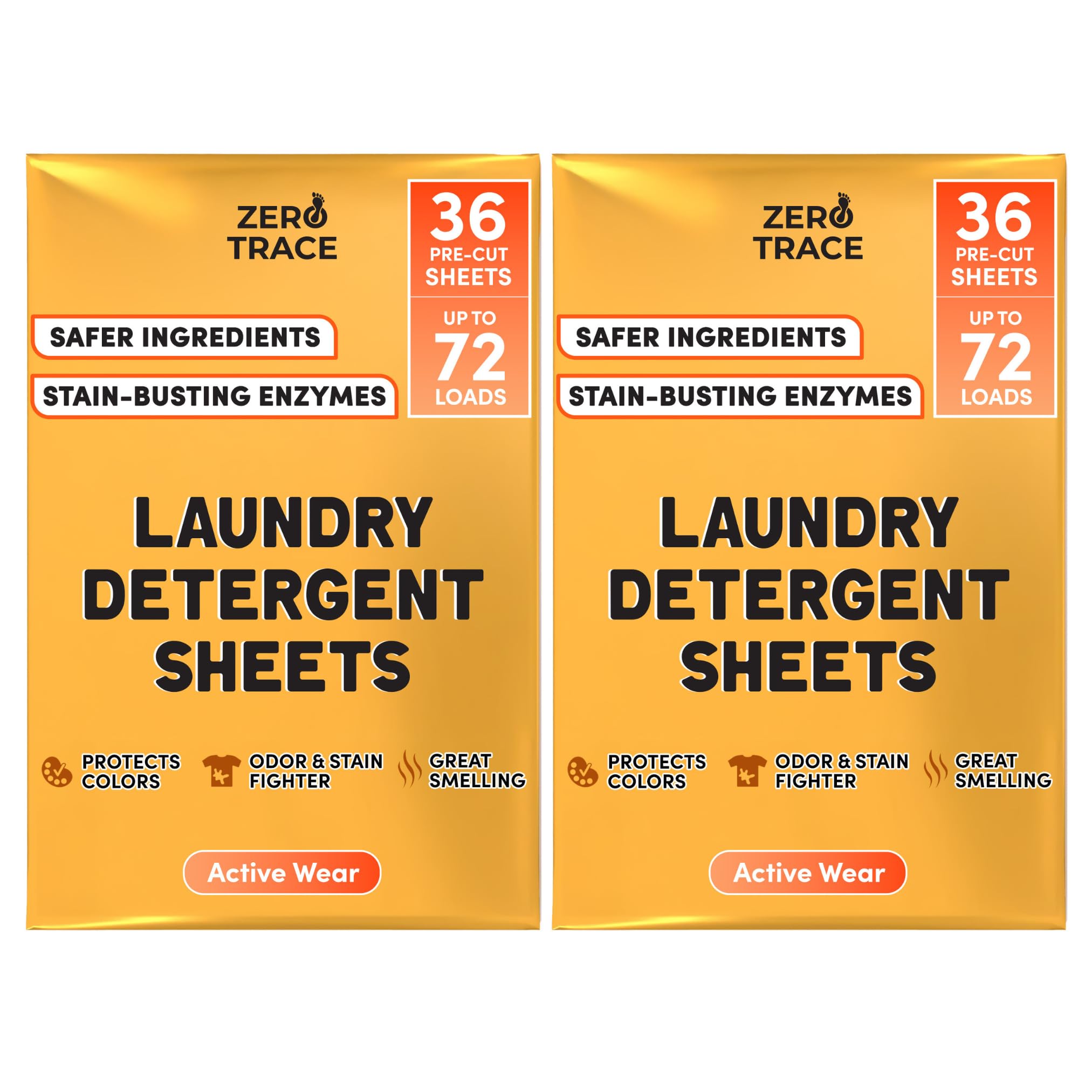 Zero Trace Laundry Detergent Sheets - Formulated for Sweat and Workout Clothes- Plastic Free Eco-friendly (Active Wear 144 Loads)