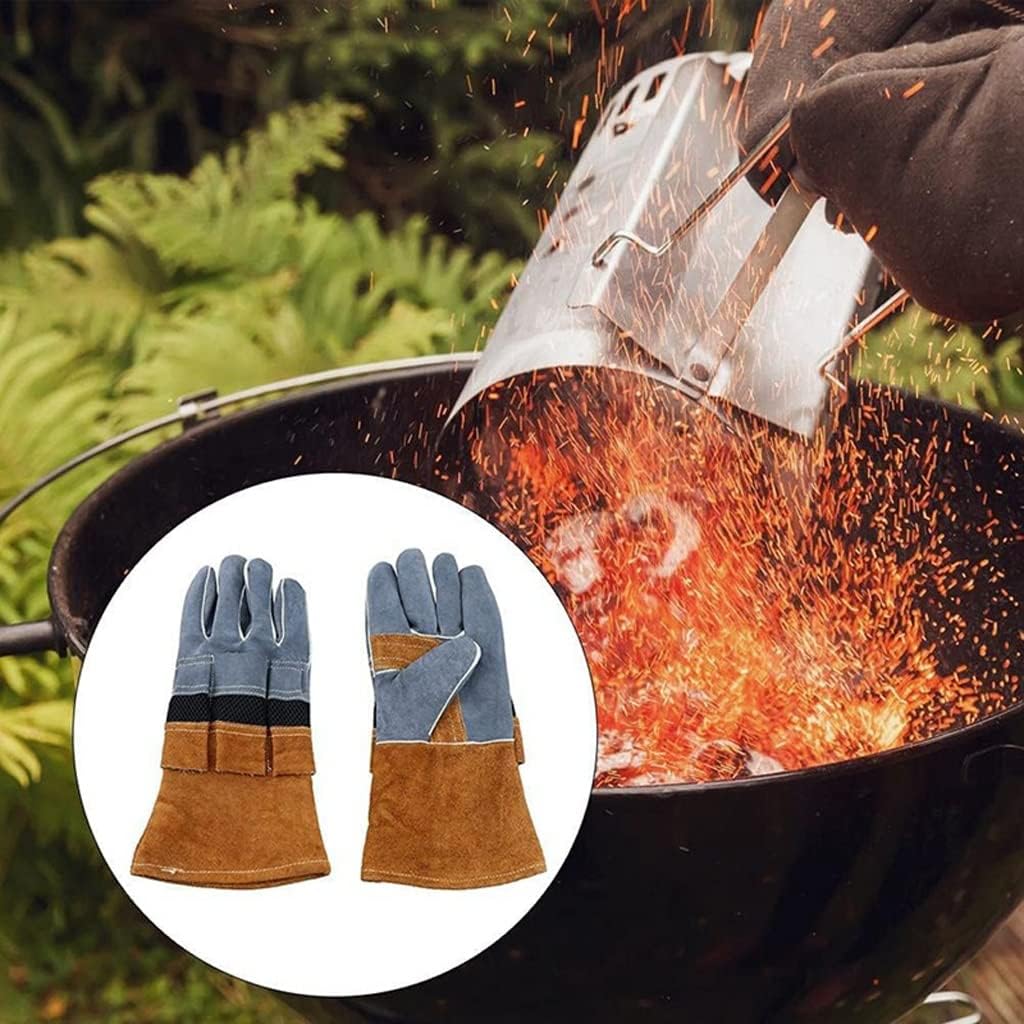 Outdoor Camping Flame-retardant Insulated Cowhide Barbecue Protective Gloves Bbq Tool Gloves Accessories(E)