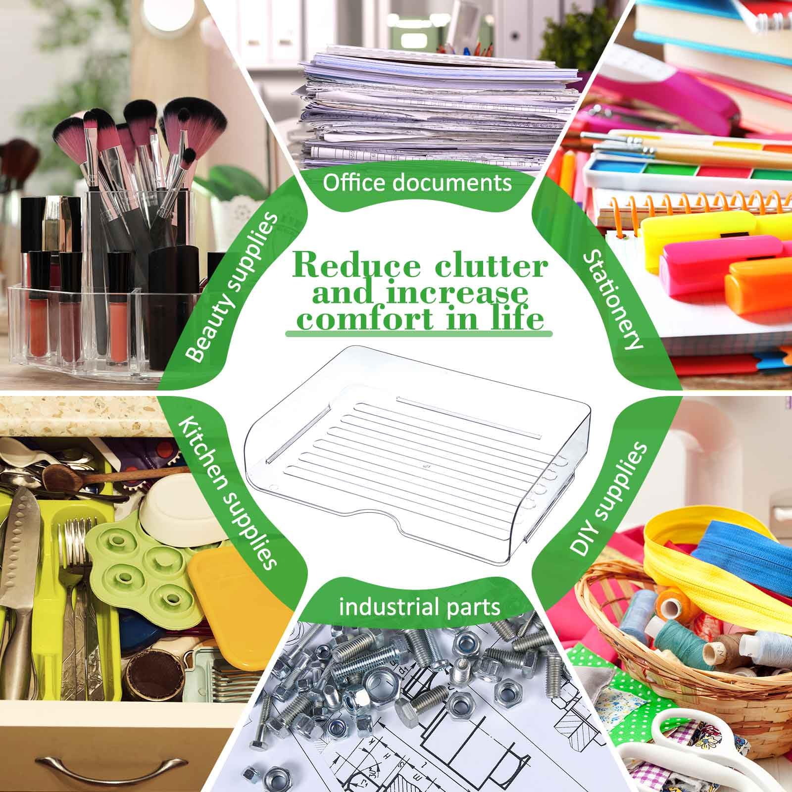 Juexica Lot de 4 corbeilles à courrier de bureau A4 en PET transparent empilable avec fond antidérapant, organisation de bureau et rangement pour notes, stylos, papier de fichier, bureau