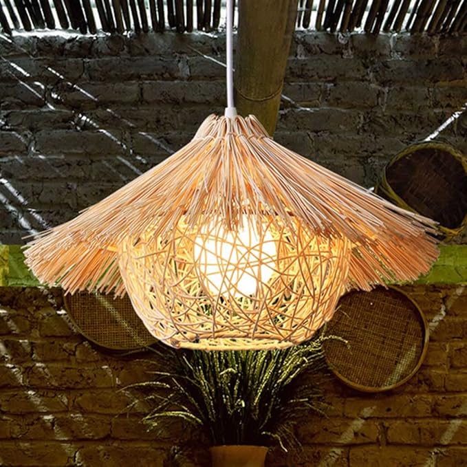 SHUANGZ Creatieve Pastorale Bamboe Kroonluchter Rotan Mand Hanglamp Plafondverlichtingsarmatuur Retro Industriële Lampen Hangende Armaturen Slaapkamer Eetkamer Boerderij Strohoed Lamp