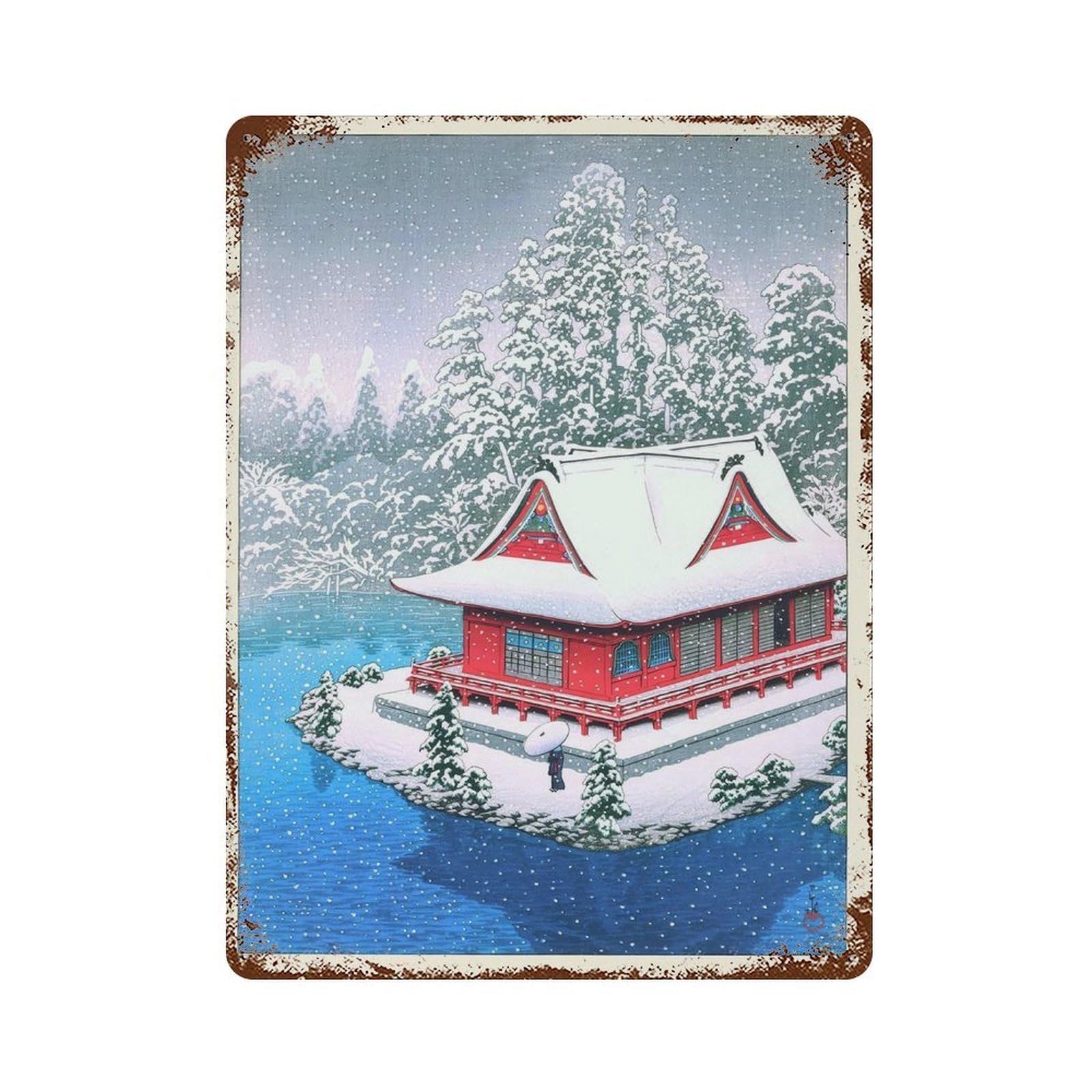 xiaoxiaoshen Geisha in The Snowstorm by Kawase Hasui (3) Wall Decor Art Metal Tin Poster Modern Home Decor Art Home Bar Shop Decorations Vintage Sign 40x30cm
