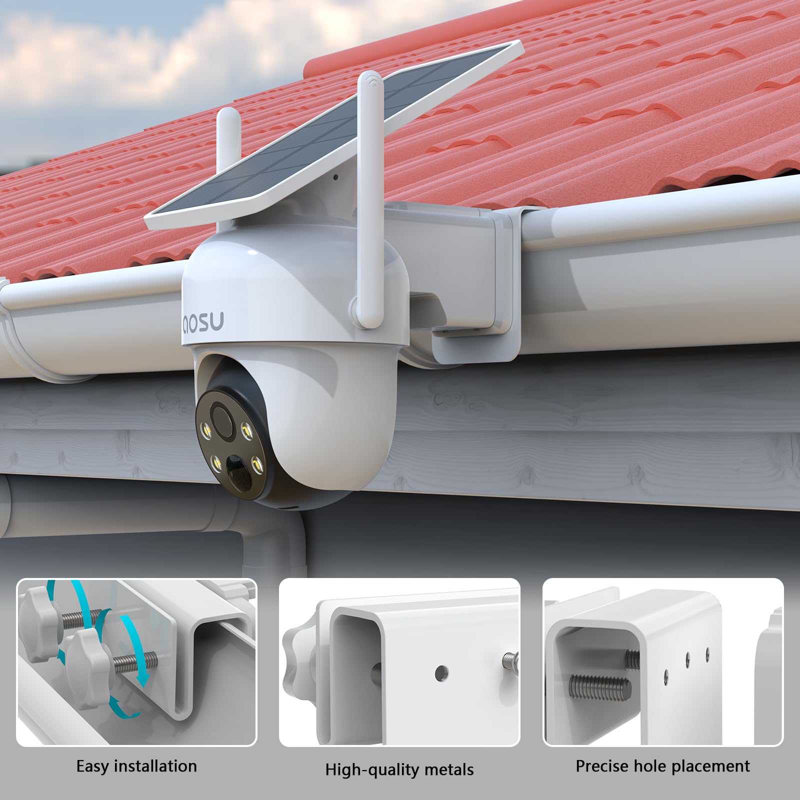 HOLACA Camera Gutter Mount Compatible with AOSU 2K 3MP / 3K 5MP / T2 Pro / T2 Ultra Outdoor Solar Surveillance Camera (Camera Not Included) - Image 4
