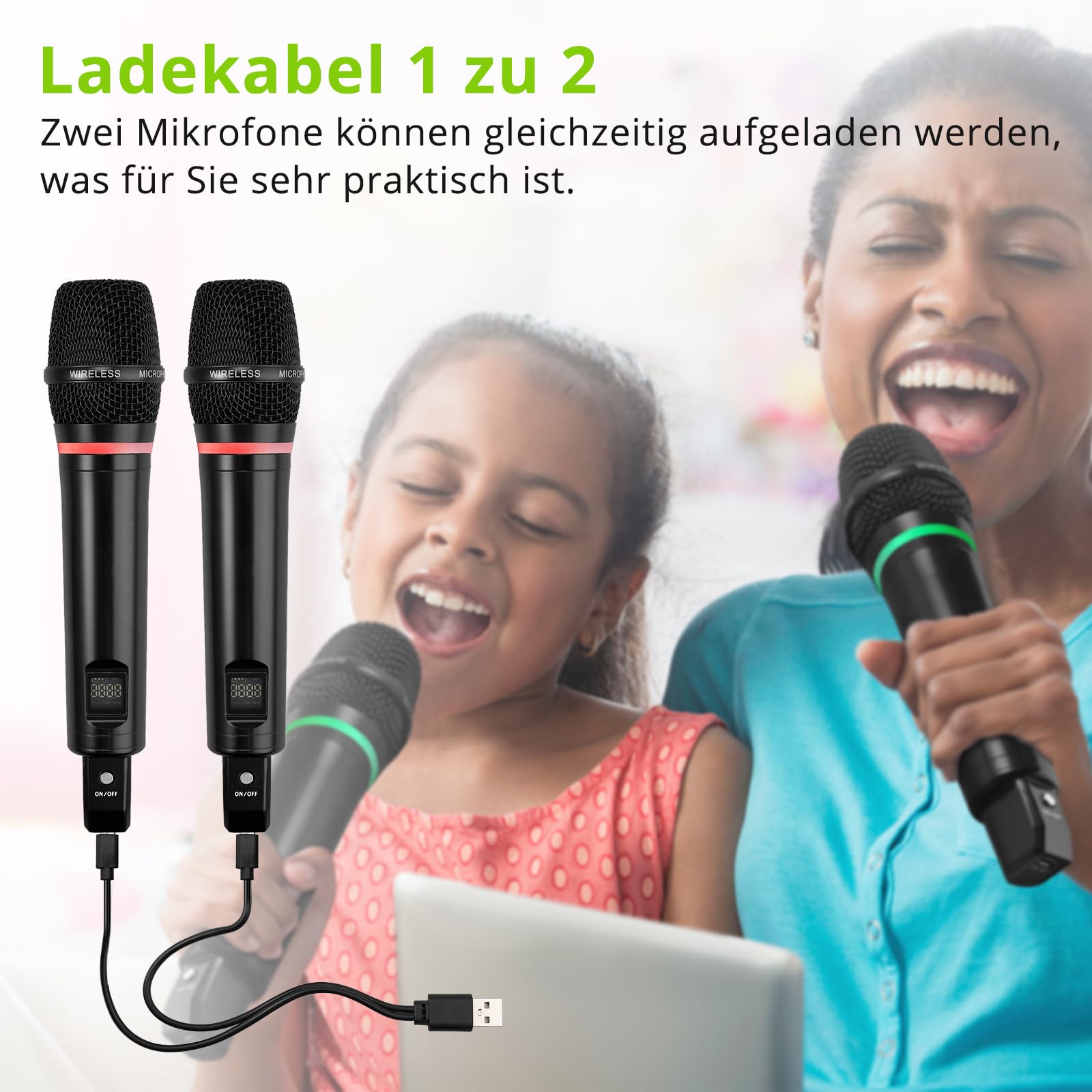LiNKFOR Drahtloses Mikrofon UHF-Wiederaufladbares Bluetooth 5.0 Dual Handheld Metall Mikrofonsystem Kabellos, Eingang/Ausgang, 6,35mm Ausgang für Karaoke-Maschine, Mixer, Soundbar