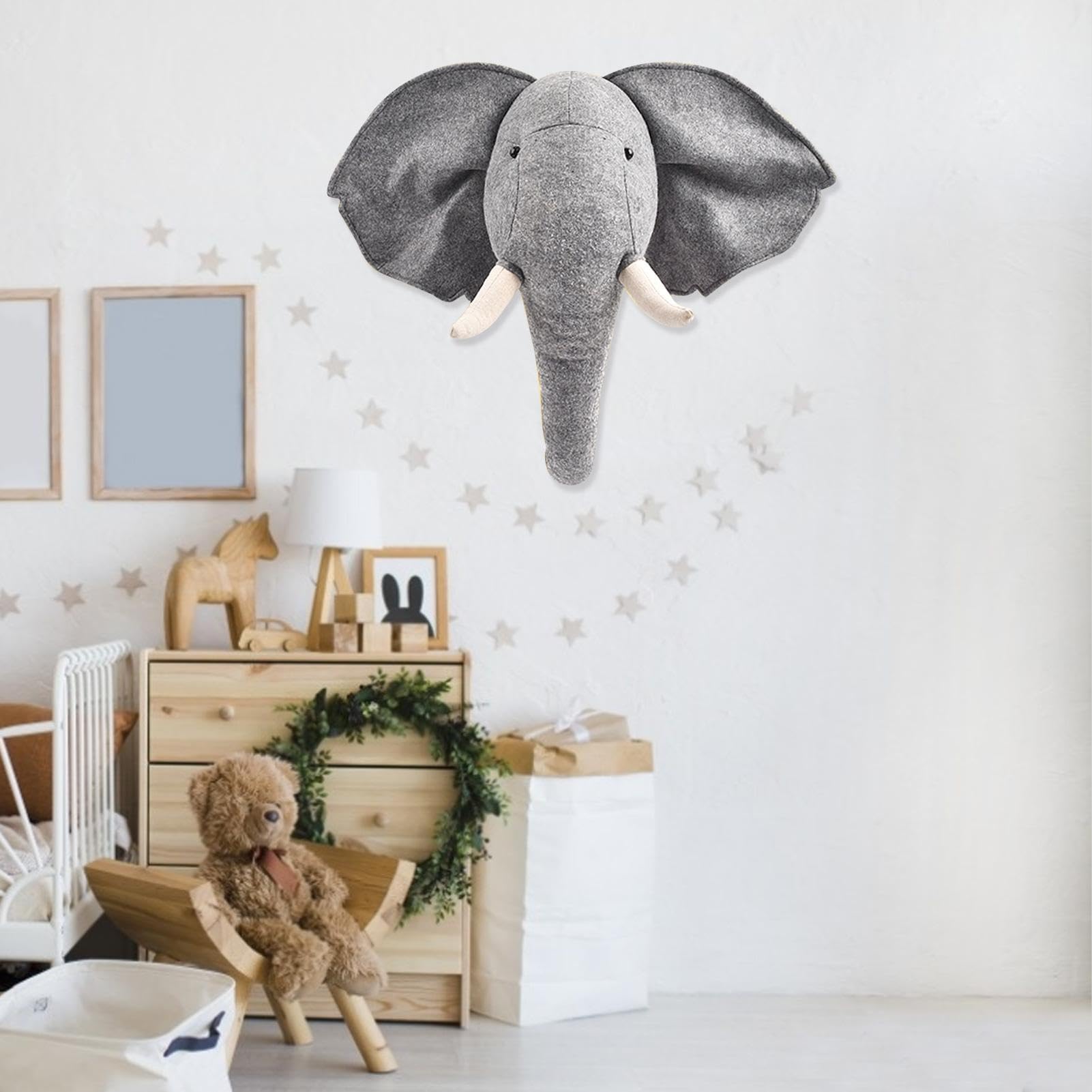 Generisch Gefüllte Elefantenkopf-Wand-,Graues Tier Gefüllte Wandbehang-Dekoration - Kinderzimmer Plüschtiere Dekorationen Baby Kinderzimmer -Wanddekoration Kreativer Schmuck