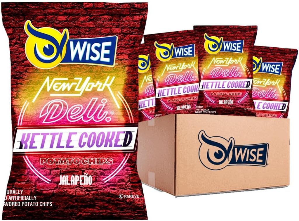 Wise Snacks NY Deli Potato Chips, Jalapeno, 0.75 Ounce (40 Count), Gluten Free