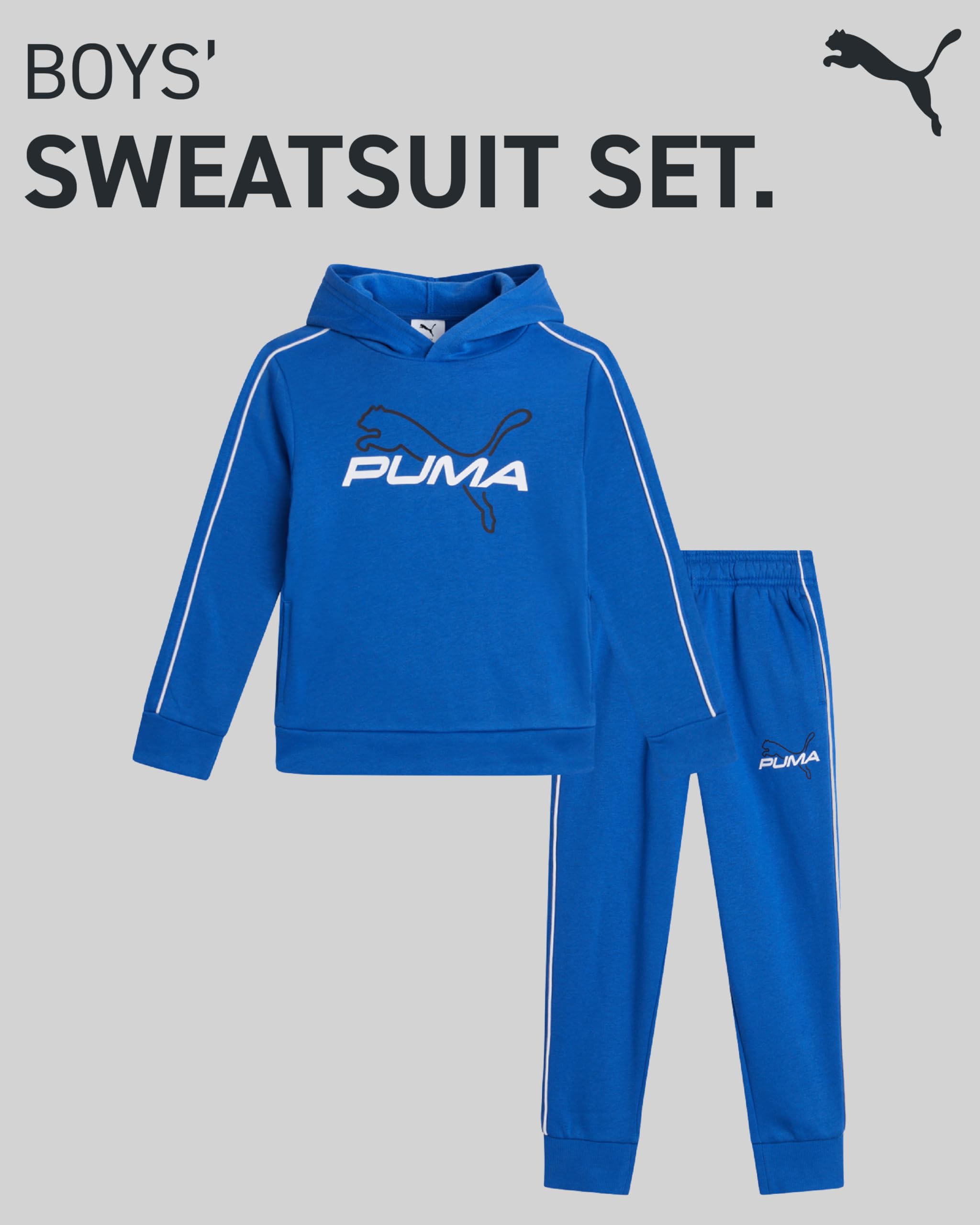 PUMA Set di pantaloni da bambino, 2 pezzi, con felpa con cappuccio e pantaloni da jogging, in morbido pile, per taglie da bambino