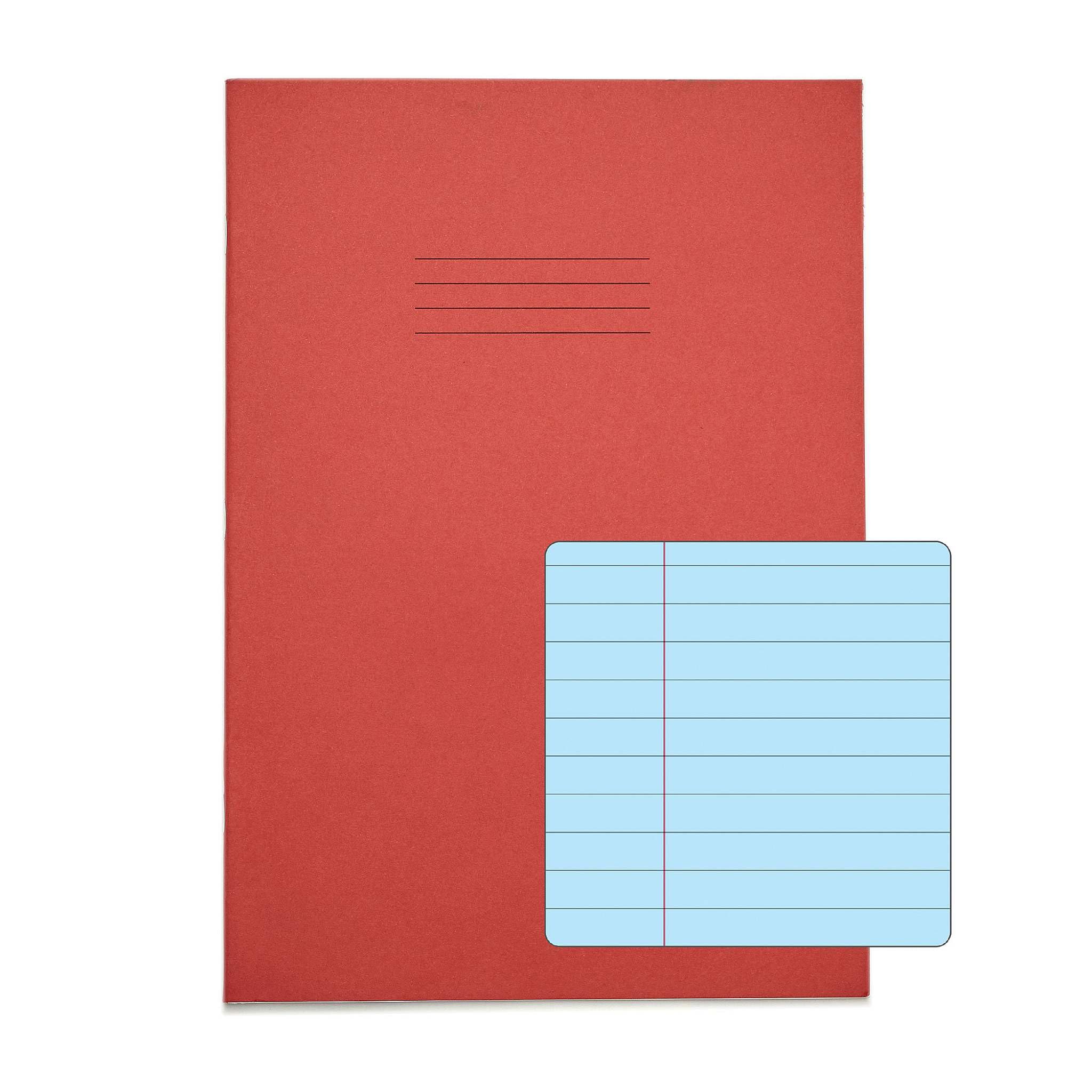 Rhino A4 Tinted Exercise Book, Red Cover with Blue Coloured Paper, 10 Pack - Image 2