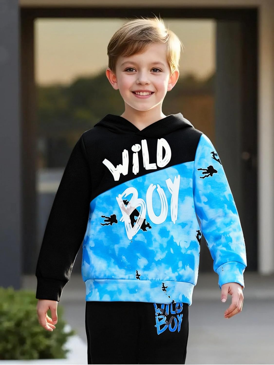 2-6T Toddler Baby Boy Clothes Long Sleeve Hooded Pullover Colorblock Sweatshirt + Pants 2pcs Fall Winter Outfit Set - Image 5