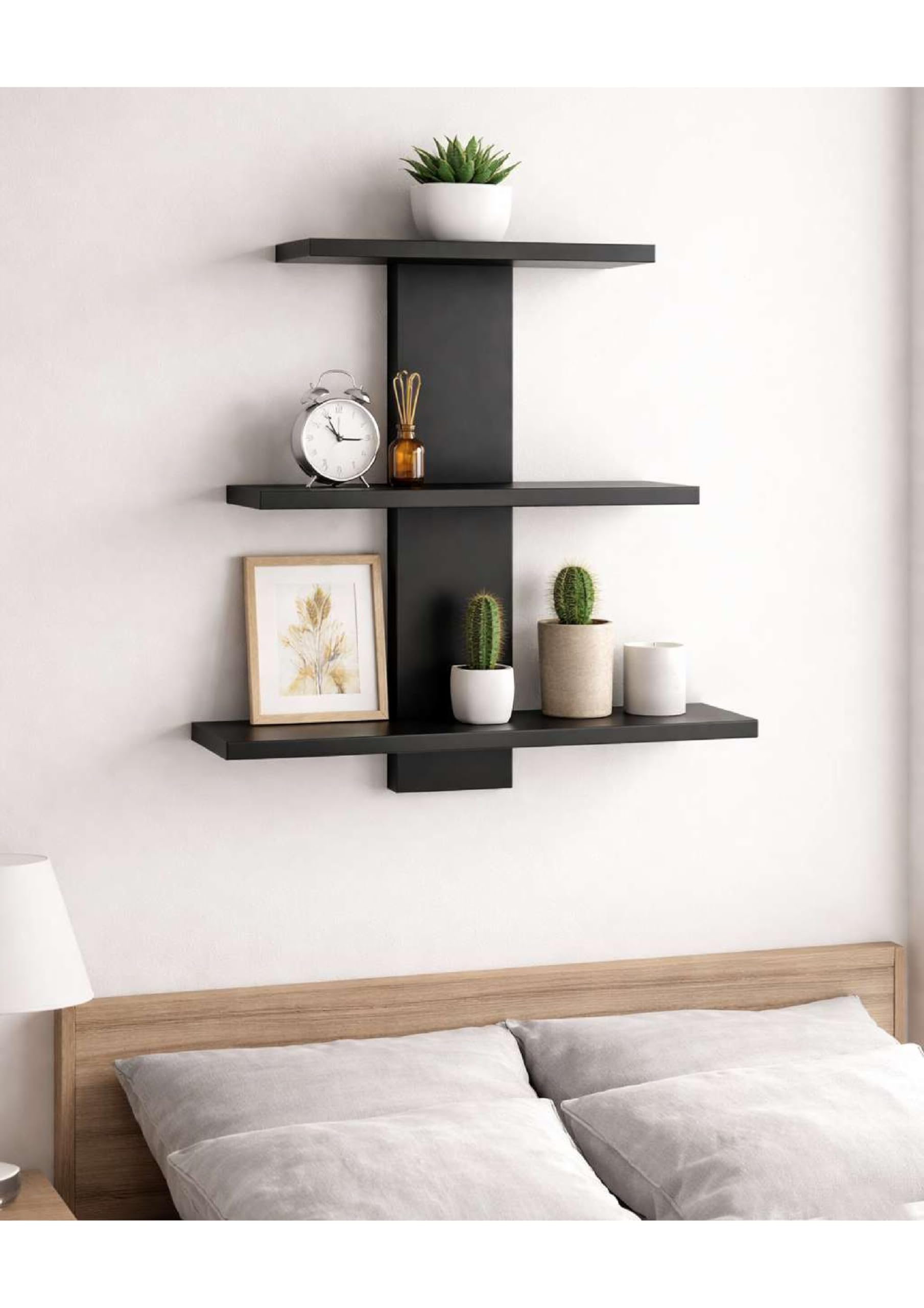 3-Tier Wooden Wall Mounted Floating Shelves, Dark Brown, Modern Decorative Display Shelf-picture-51
