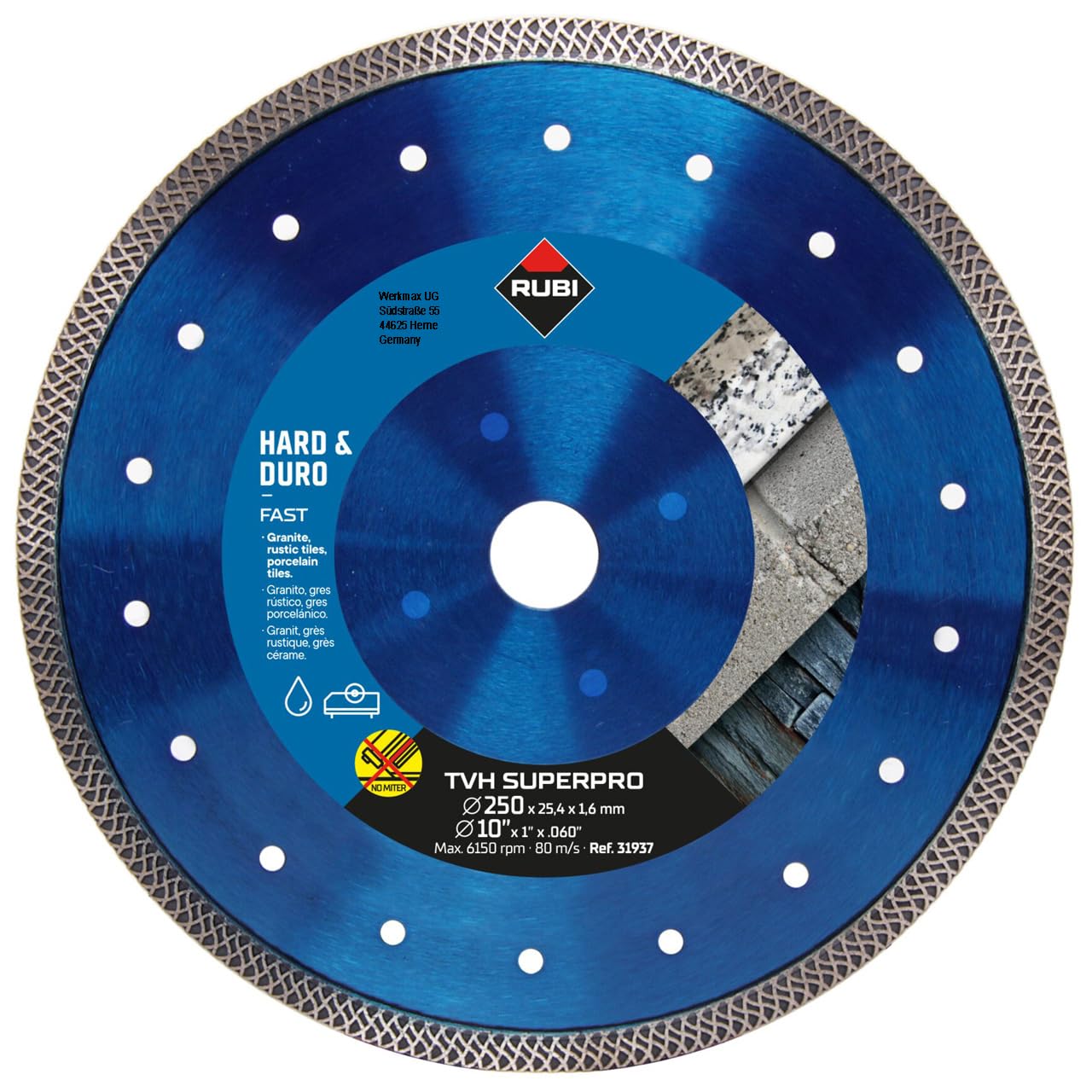 Rubi TVH SUPERPRO 250 x 25,4 x 1,6 mm Diamant Trennscheibe für harte Materialien