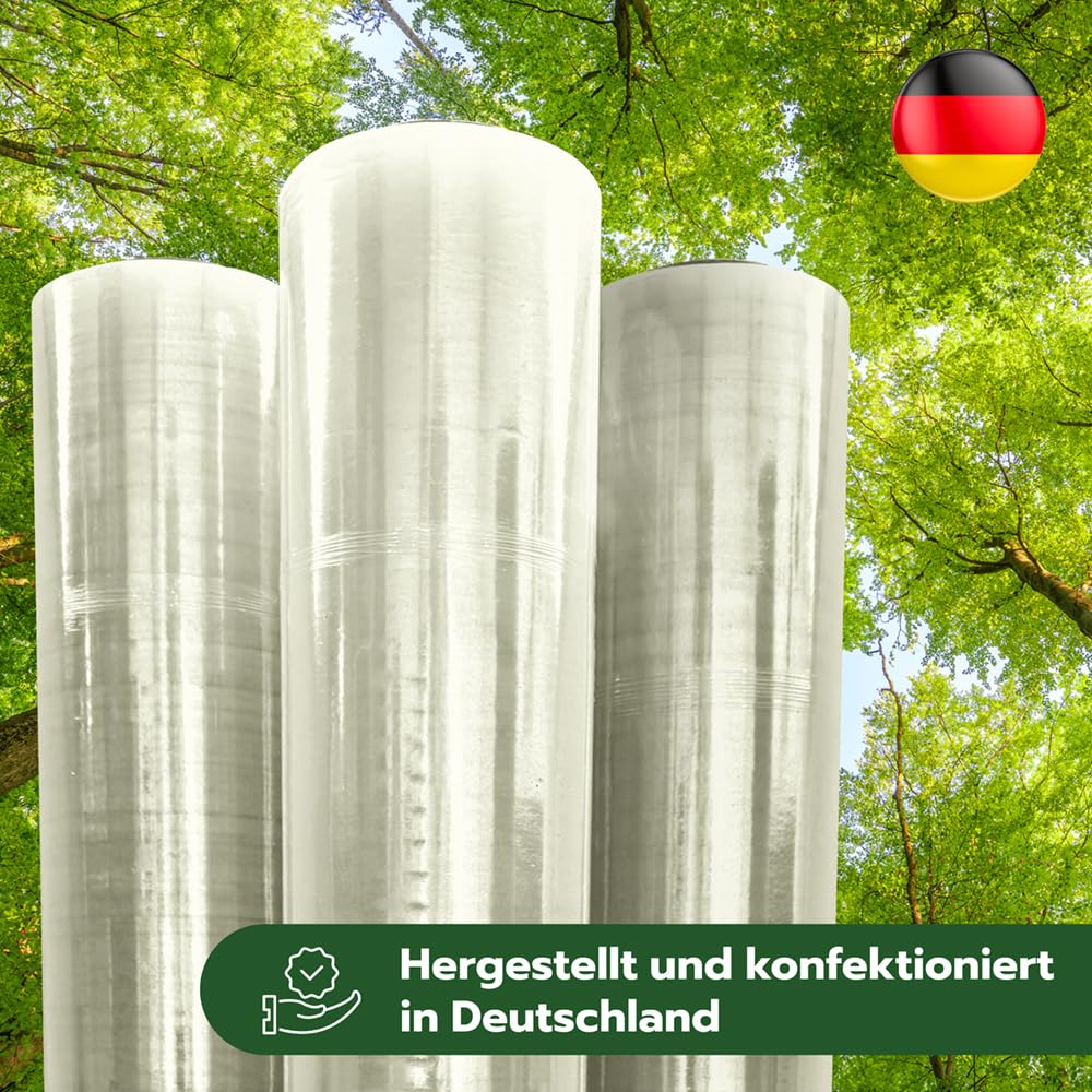 AQUILA EcoGreen Stretchfolie Made in Germany, Verpackungsfolie 50cm x 20 My, aus 100% wiederverwertetem Material, transparent, 150m ungedehnt, 12 Stück