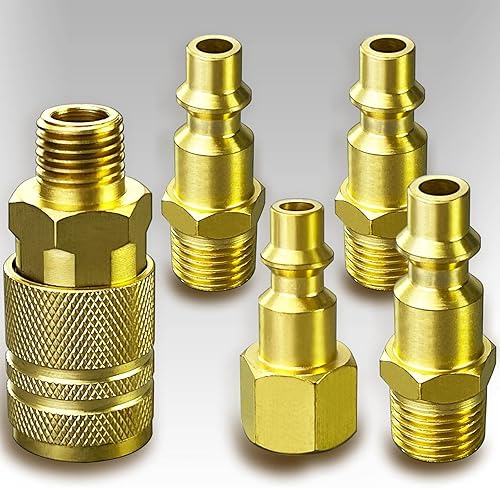 Kit de acoplador y enchufe de aire de latón macizo NPT de 14", accesorios de compresor de aire, 1 acoplador macho y 1 enchufe hembra, 3 enchufes