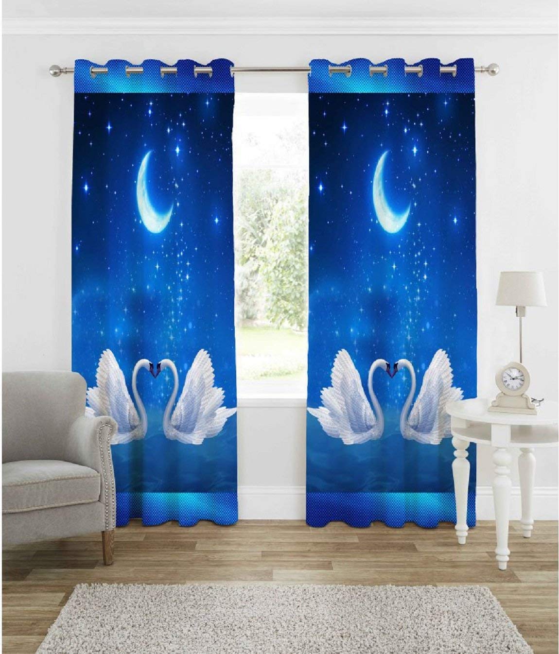 3D Ducks Digital Printed Polyester Fabric Curtains for Bed Room Kids Room Living Room Colour Blue Window/Door/Long Door (D.N.B144) (4 x 7 Feet (Size ; 48 x 84Inch) Door, 2)