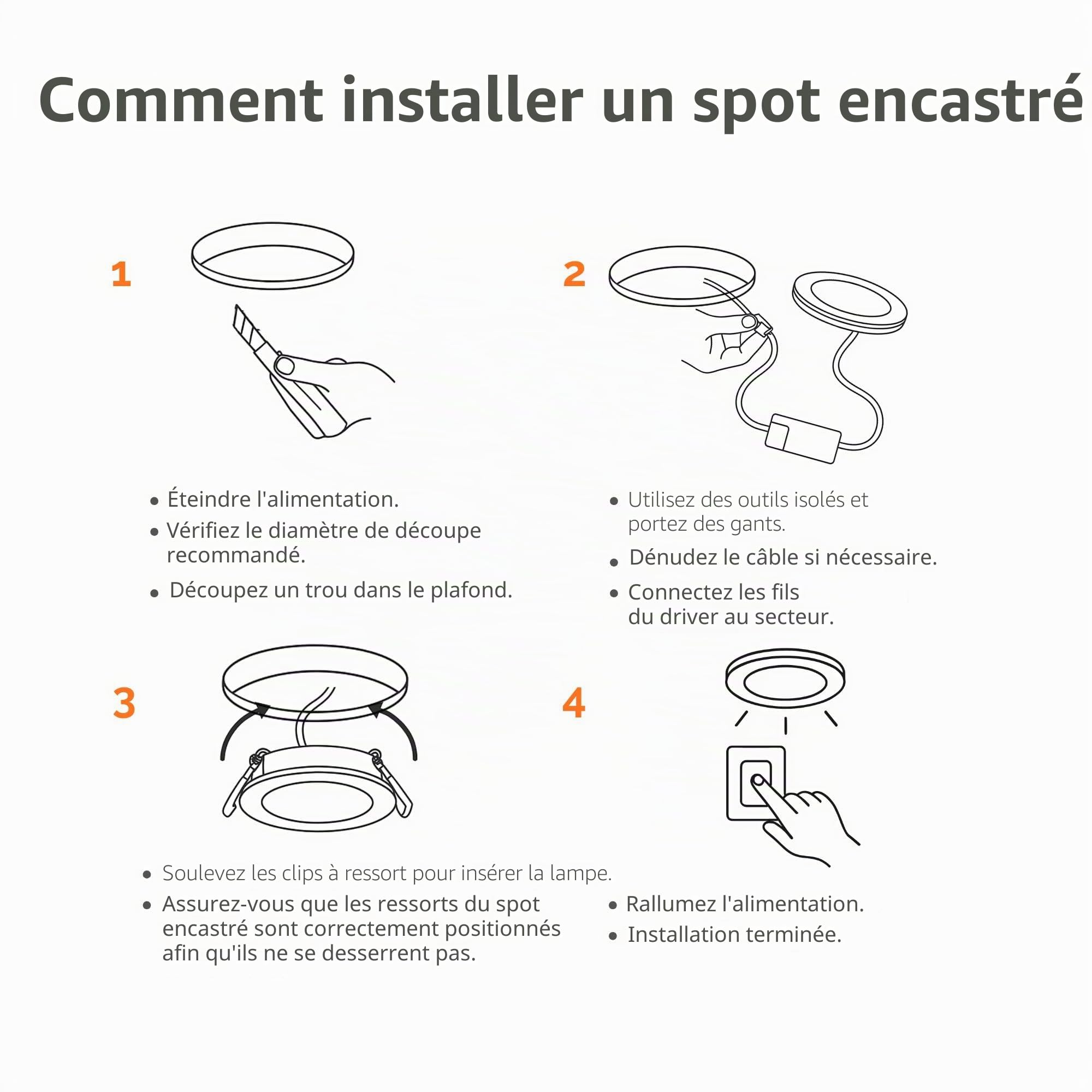LED SPOT encastrer rond 18W 3000K/4200K/6000K blanc Ø224x13 220V 1440lm lot de 5