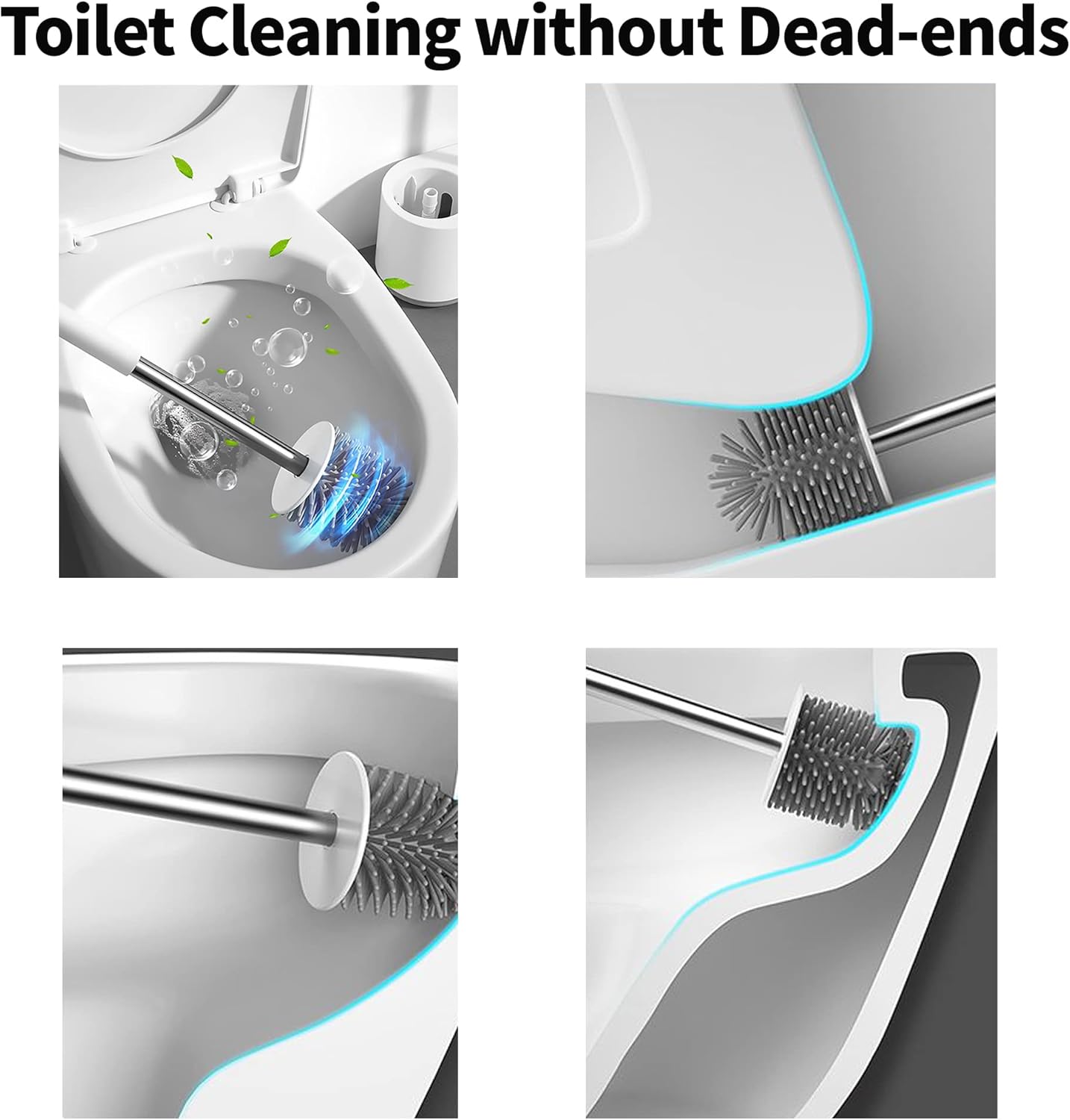 SimplyHome 2-Way Toilet Brush with Ventilated Holder with Silicone and Bristle Brushes for Toilet Cleaning Device with a Holder with Aluminum Handle 1 Set (White)