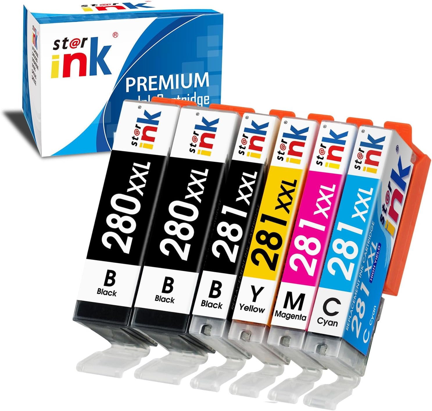 6 Pack PGI-280XXL CLI-281XXL Compatible Ink Cartridges, Replacement for Canon 280 281 Ink Cartridges Work with PIXMA TR8620a TR8620 TR8520 TR8600 TR7520 TS6120 TS6220 TS9120 TS8220 TS6320 Printers