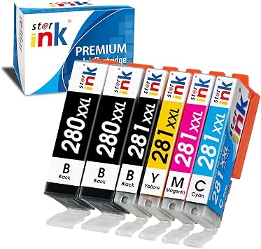 6 Pack PGI-280XXL CLI-281XXL Compatible Ink Cartridges, Replacement for Canon 280 281 Ink Cartridges Work with PIXMA TR8620a TR8620 TR8520 TR8600 TR7520 TS6120 TS6220 TS9120 TS8220 TS6320 Printers