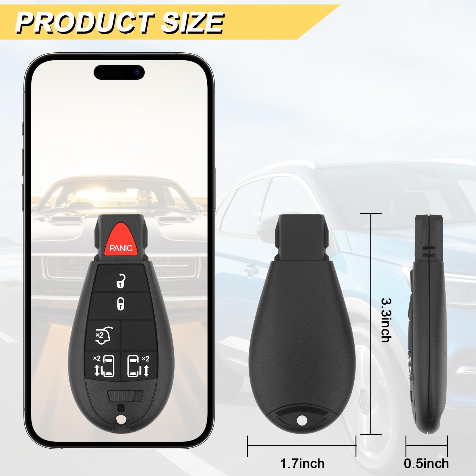 Vurkcy Llavero de repuesto para Dodge Grand Caravan 2008-2020/Chrysler Town and Country Car 2008-2016, M3N5WY783X IYZ-C01C, 6 Btn, 2 unidades