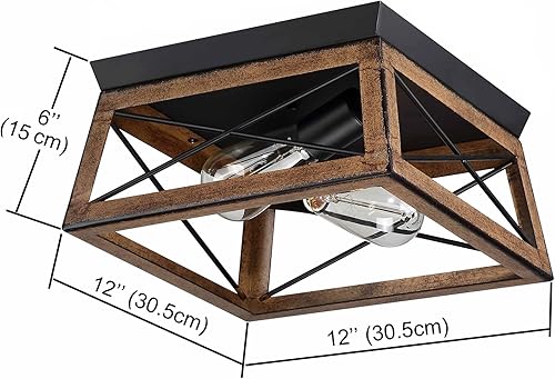 Miniatura 37 de 2-Light Farmhouse Flush Mount Ceiling Light Fixture with Bronze Wood Grain Vintage Industrial Ceiling Mount Cage Light for Closet Hallway Entryway