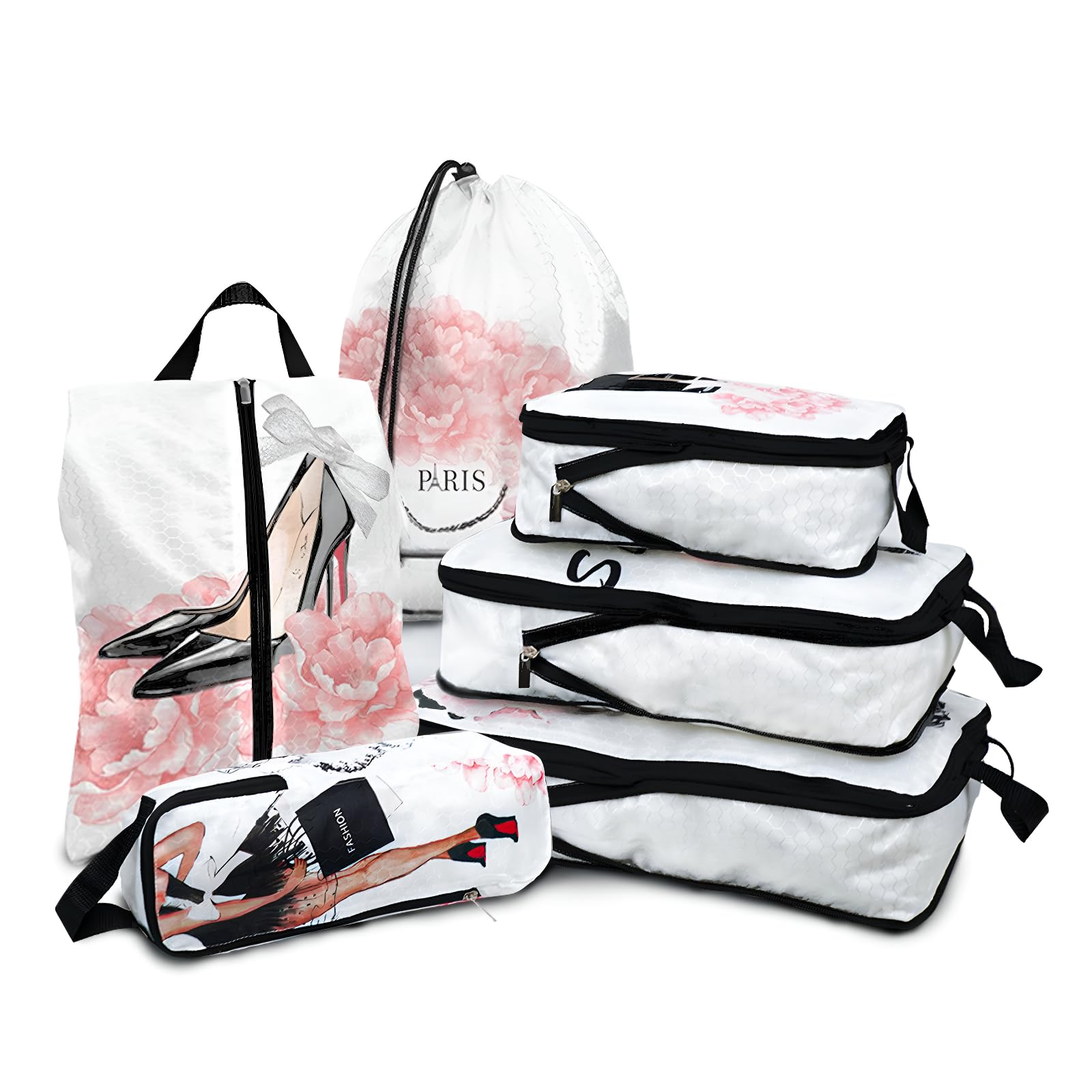 6 Pcs Compression Packing Cubes for Travel, Waterproof Luggage Organizer Washable Storage Bags Set - Packaging Cubes for Backpack Travel and Carry-Ons