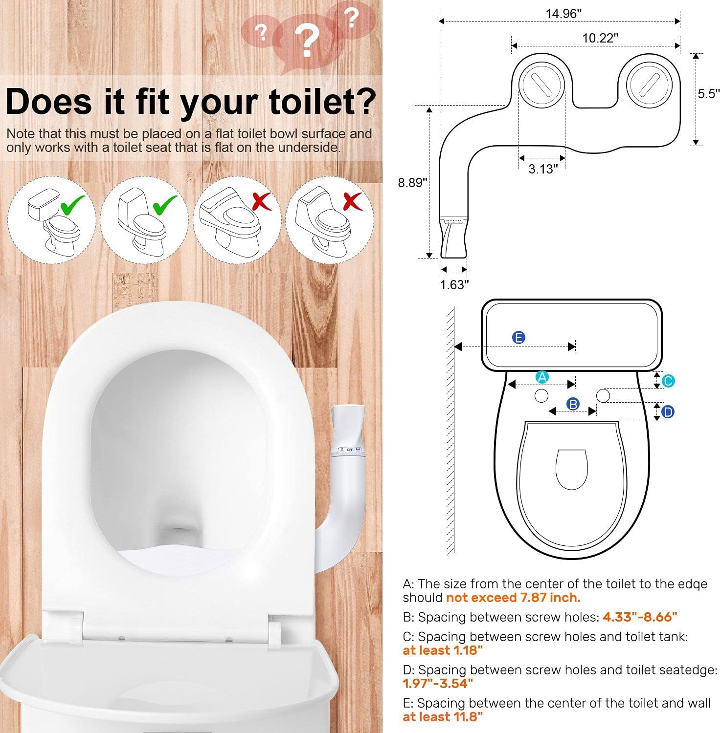 Veken Bidet, Fresh Water Ultra-Slim Bidet Toilet Seat Attachment with Brass Inlet for Posterior & Feminine Wash - - 