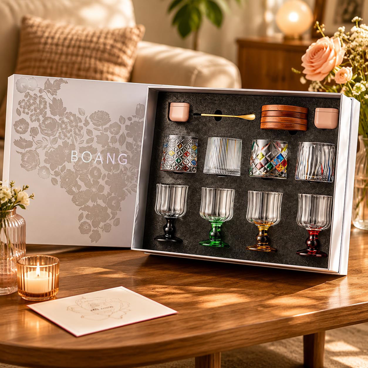 predolo Handbemalte Weingläser Set, Farbige Trinkgläser handgemalt, Geschenkbox für Weiß- & Rotwein, für Dinnerparty & gesellige Abende, Klassische helle Farbe