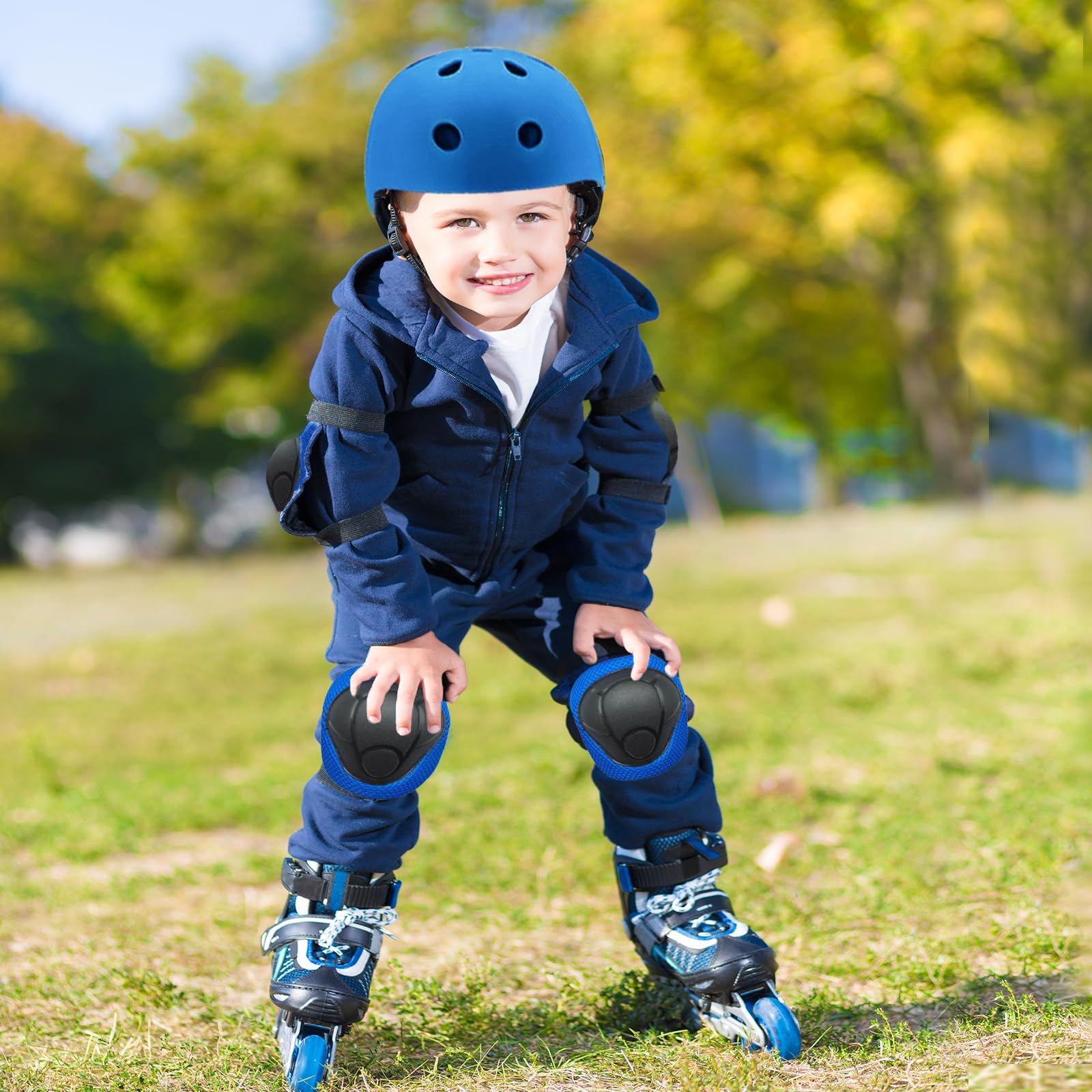 FOOKCIAN Kinderhelm, Kleinkind-Skateboard-Helme für Kinder im Alter von 2–3–5–8–14 Jahren, mit Knie- und Ellbogenschützern, Handgelenkschoner, passend für Rollschuhe, Skateboarden, Roller, Roller