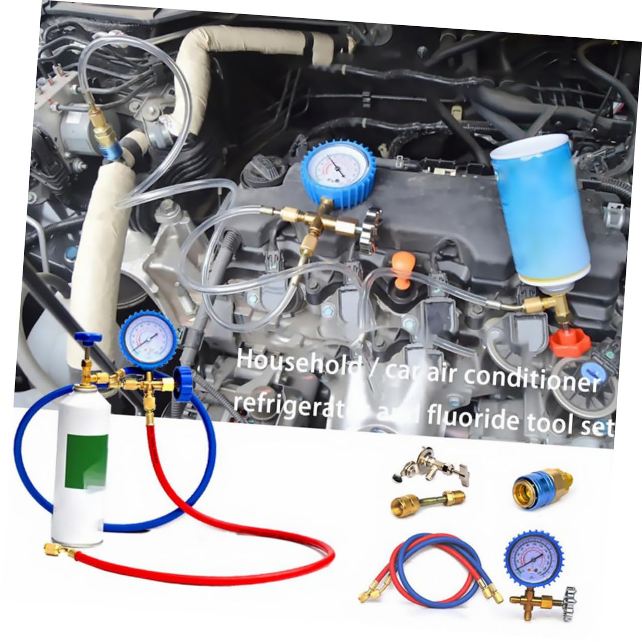 Car Ac Manifold Gauge Set with Refrigeration Pressure Gauge and Silicone Hoses, HVAC Measurement Tool for Automotive Air Conditioning Repair and Recharge Random Color
