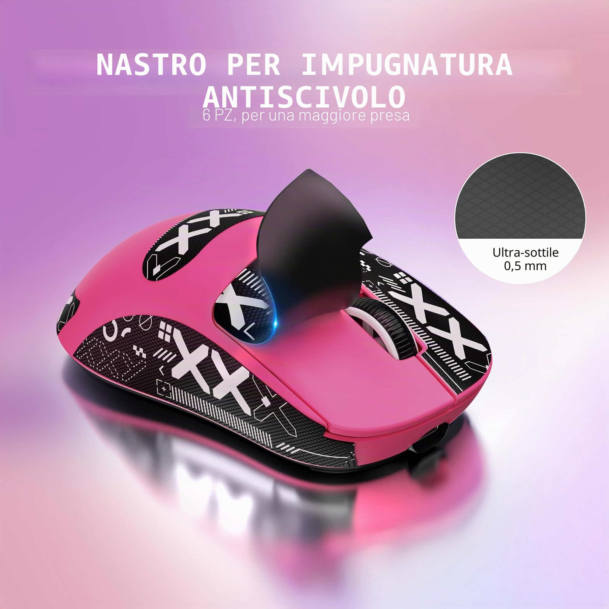 VGN GAMEPOWER ATTACK SHARK X3 SUPERLIGHT Mouse Gaming Wireless, 49g Ultraleggero Mouse da Gioco, PixArt PAW3395, 26000DPI, 2.4G/Bluetooth/Cablato, Mouse Grip Tape, Durata Batteria 200Hrs, Bacca Rossa