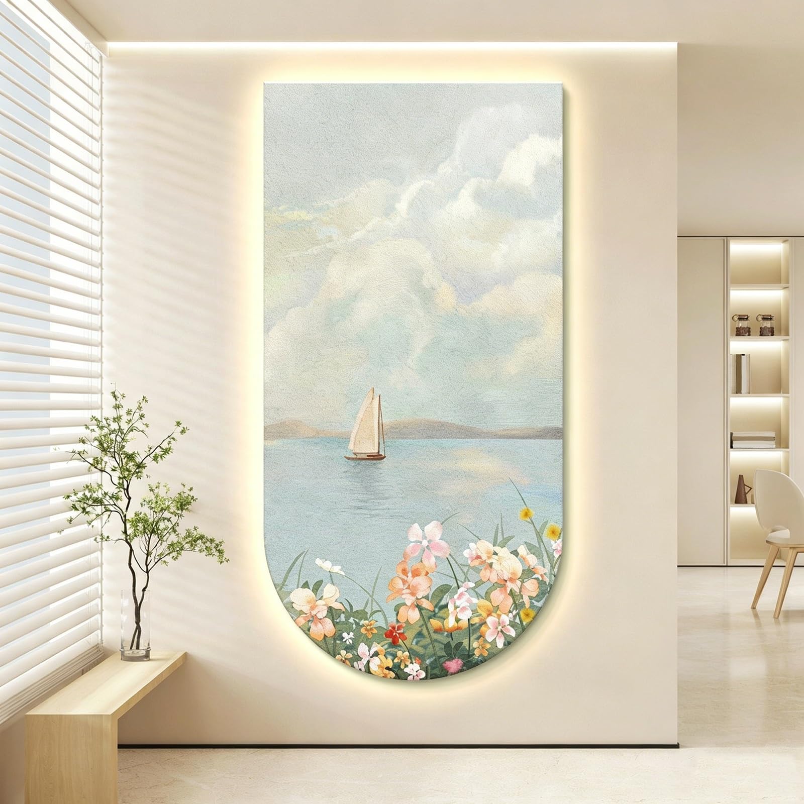 ZCQMSCWW 3D LED Sandstone Wall Art Decor with Ambient Lighting, Vertical Bedroom Hanging Sculpture, Modern Minimalist, for Living Room & Entryway(A,180 * 90cm/70.8 * 35.4in)