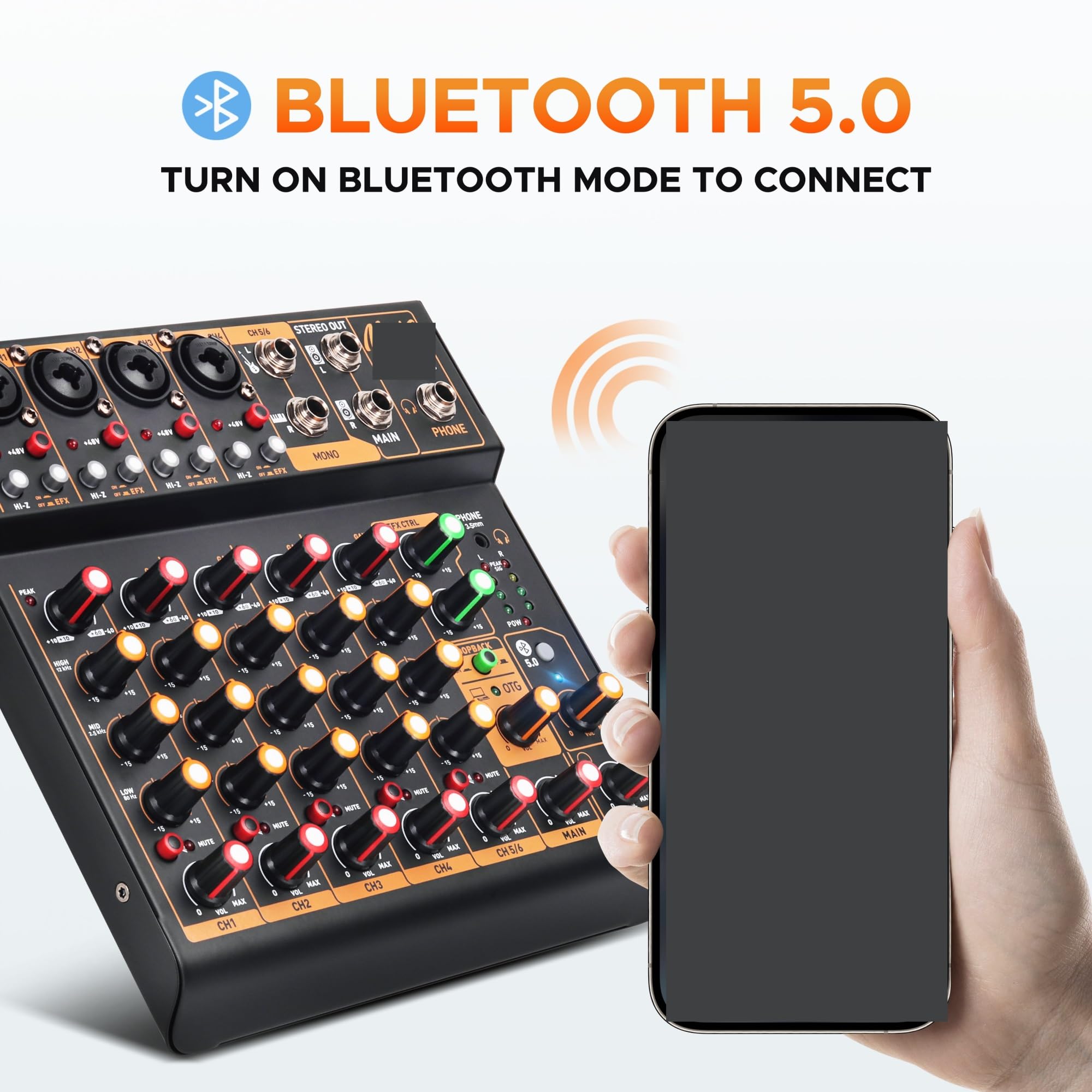 Mesa Mezclas DJ, 2 uds Mini 6 mezclador de Audio de 6 canales consola DJ con Bluetooth 5,0 OTG Reverb(Mini 6)