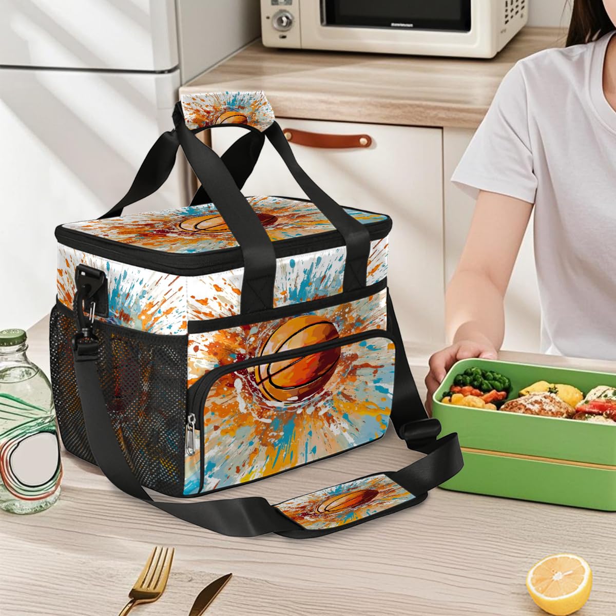 Mexpekil Borsa termica riutilizzabile a prova di perdite per il pranzo, ad acquerello, basket, picnic, borsa termica per sport, per donne, uomini, lavoro, campeggio, spiaggia, ufficio, 24 lattine, 15