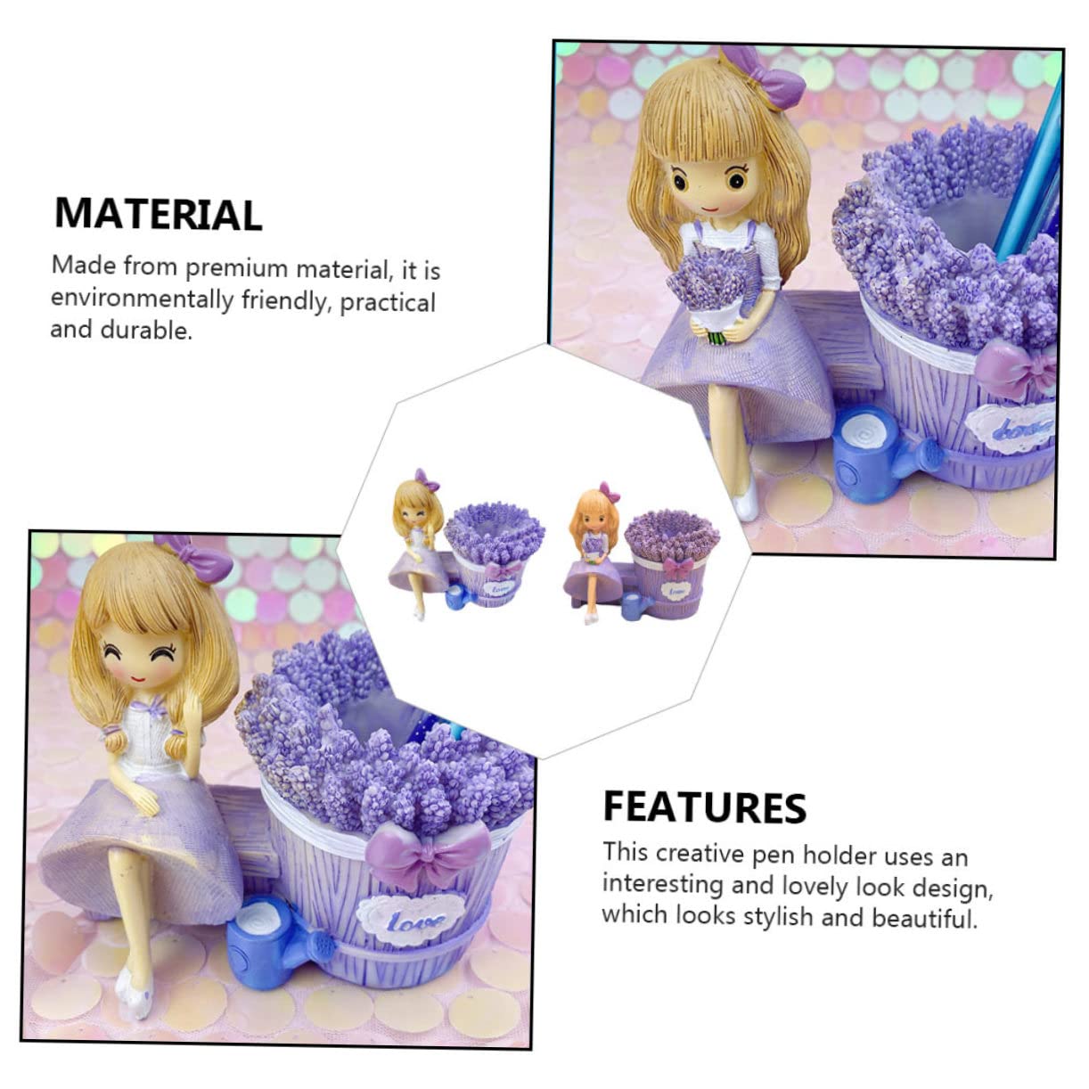 MAGICLULU 2pezzi Portapenne Decorativo Forma Di Ragazza Lavanda Contenitore Per Penne e Cancelleria in Resina Portapenne Da Scrivania Per Piccoli Oggetti