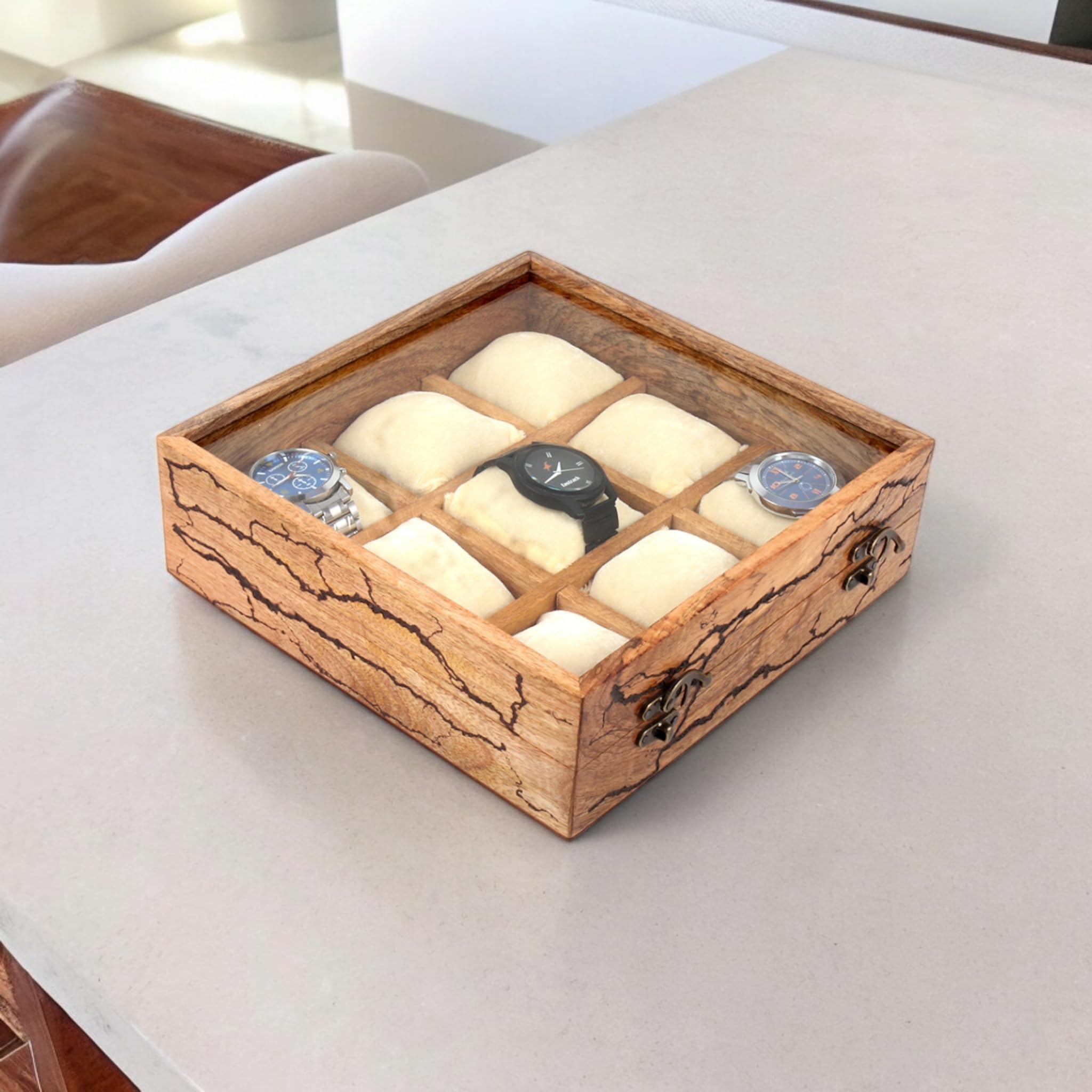 Handcrafted Wooden Watch Storage Box for Men - Customizable Organizer - 9 Slot (10x10x3 inches) - Perfect for Christmas, Anniversary, Valentines & Fathers Day Gift (B0CTRZ4B9P) Amazon Price History, Amazon Price Tracker