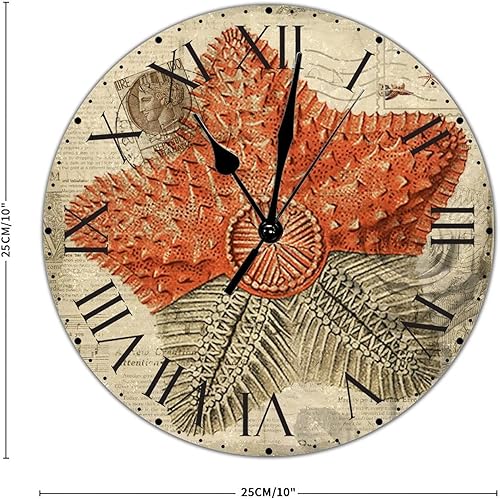 Miniatura 172 de ArogGeld Reloj de pared con diseño de estrella de mar antigua francesa, de cloruro de polivinilo, con números romanos, de 10 pulgadas, funciona