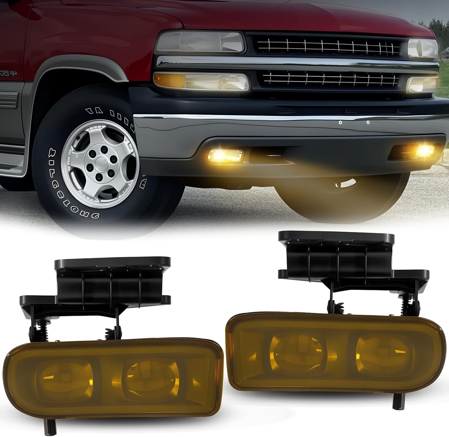 LED Fog Lights Fit for 1999-2002 Chevy Silverado 1500 2500/2001 2002 Silverado 1500HD 2500HD 3500/2000-2006 Tahoe Suburban 1500 2500, A Pair Front Bumper Driving Fog Lamps with Yellow Lens