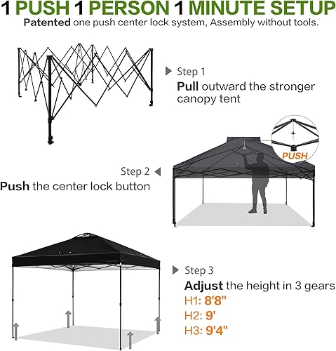 Miniatura 5 de Tienda de campaña desplegable para 1 persona de 10 x 10 pies con pared lateral y 6 bolsillos, toldo patentado de un empuje, toldo instantáneo con
