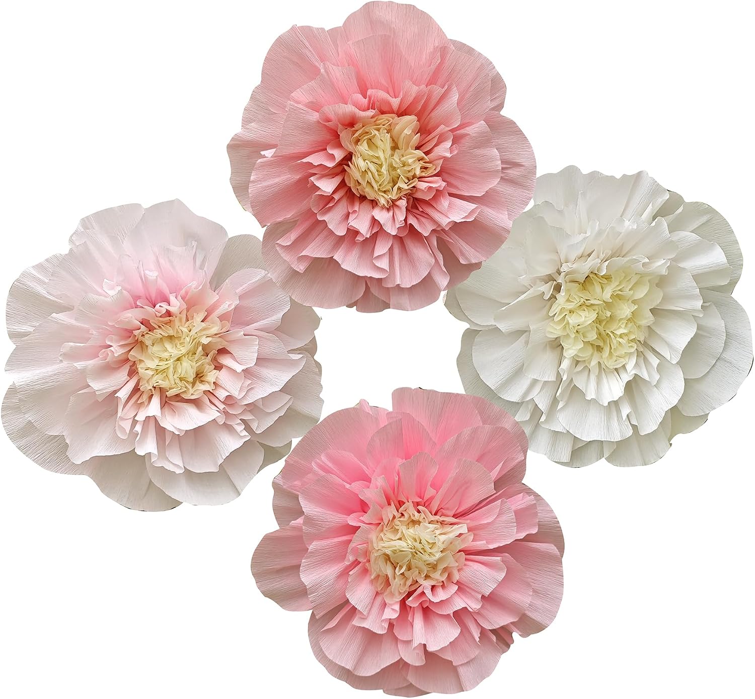 Mybbshower Crepe Paper Flower for Wall Psprt Pom Pom Decor Girls Birthday Party Backdrop Baby Shower Nursery Room Decoration Pack of 4 (Blush Pink White)