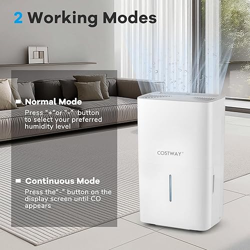 Miniatura 3 de COSTWAY Deshumidificador Energy Star de 94.5 pintas, 6000 pies cuadrados, deshumidificador portátil grande para el hogar para sótanos con 2 modos y