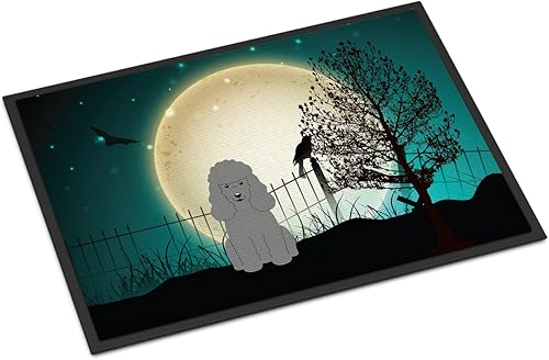 Caroline's Treasures BB2258MAT - Tapete de Halloween plateado de caniche aterrador de 18 x 27 pulgadas, tapete para puerta delantera, para