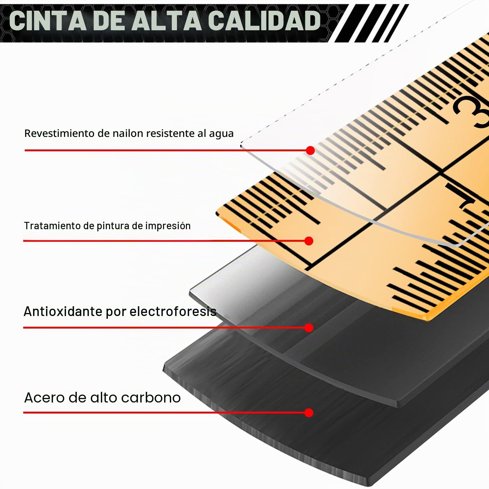 WISEUP Cinta metrica, cinturón de flexometro 5 metros profesional, cinturón de medición de autobloqueo, carcasa ABS anti - flexión, anti - caída, clip de cinturón, adecuado para ingenieros