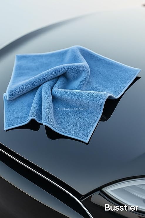 Busstier Microfiber Car Drying Towel, 50x70 cm, Stain-Free, Super Absorbent, Double Layer, Auto Glass Cleaning Towel, Interior Exterior Cleaning Cloth, Quick Drying, Soft, Boot-Free, Durable, Car Look