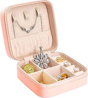 صندوق مجوهرات صغير من الجلد الصناعي فودوبر حافظة محمولة للسفر للخواتم صناديق تخزين منظم الاساور للنساء والفتيات جلد صناعي متعدد الألوان