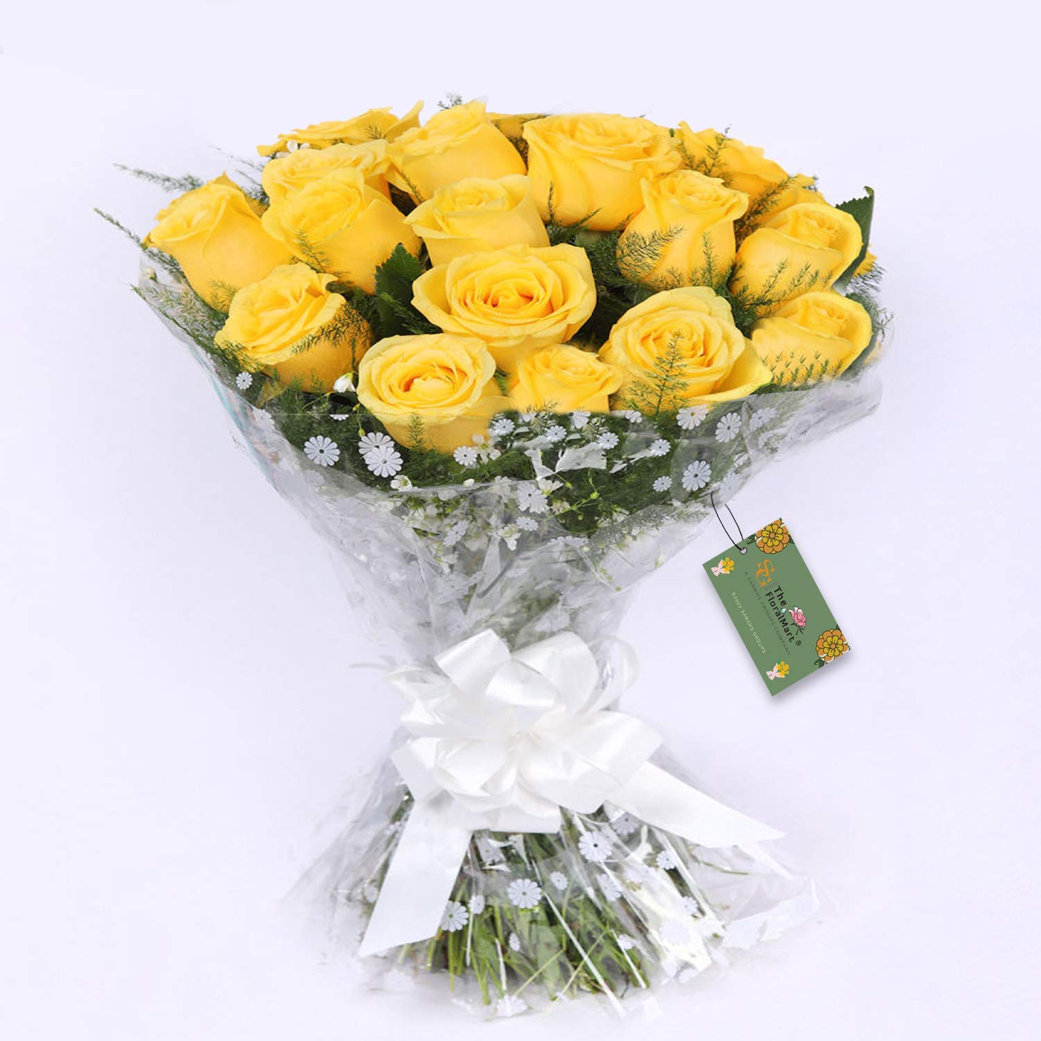 Fresh Flower Bouquet of 20 Yellow Roses in Cellophane Wrapping-image-25