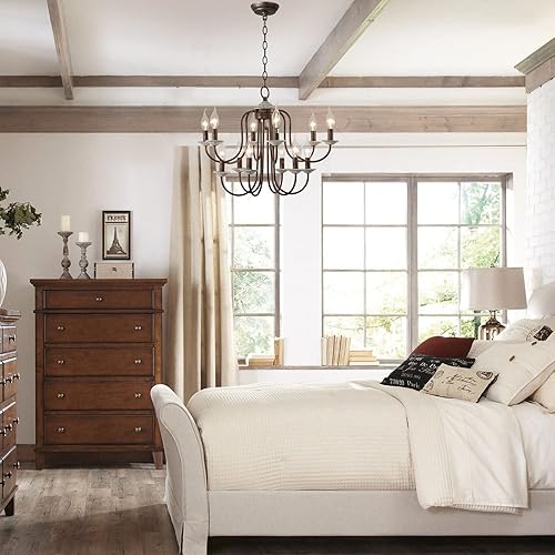 Miniatura 8 de Lámpara de araña de madera rústica con jaula colgante vintage para comedor