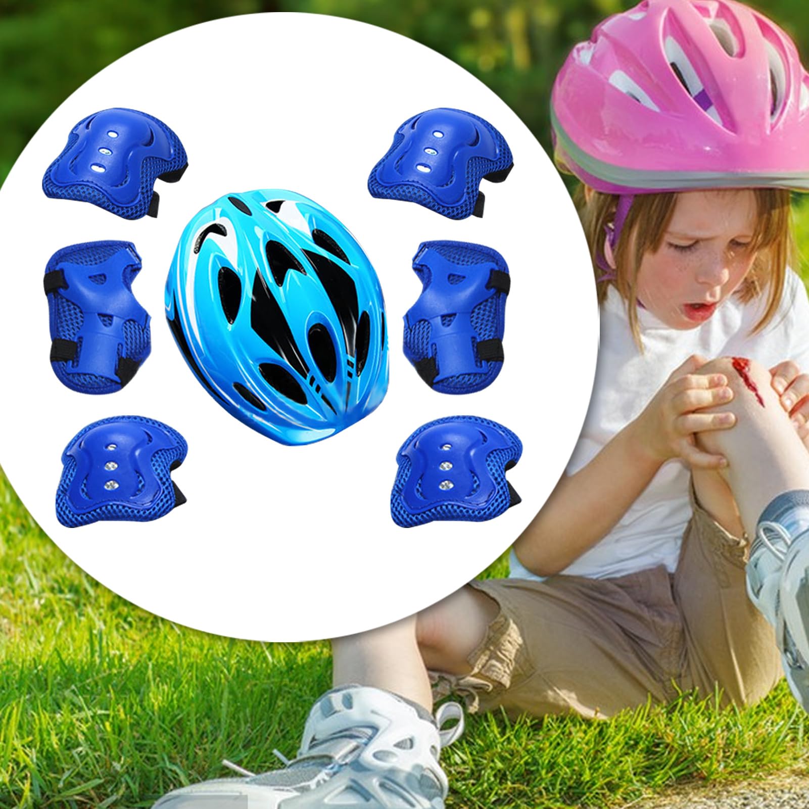 Casque et genouillères pour enfants – Casque de protection pour enfants, coudières, genoux, poignets, skateboard, équipement de sécurité sportif réglable pour l'équitation, le patinage, le vélo, la