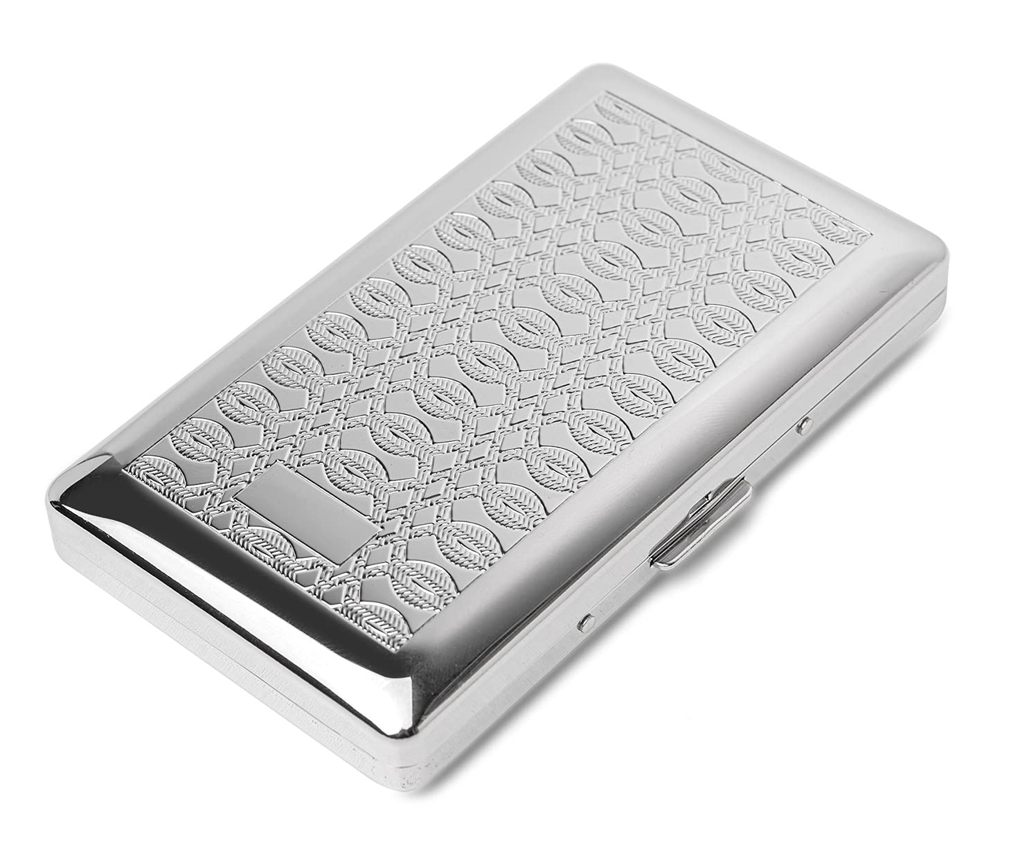 Retro Metal Cigarette Case - Women and Men,Portable Double Sided Spring Clip,Holds 14 Regular Size Cigarettes for 100mm Cigarettes (Silver)