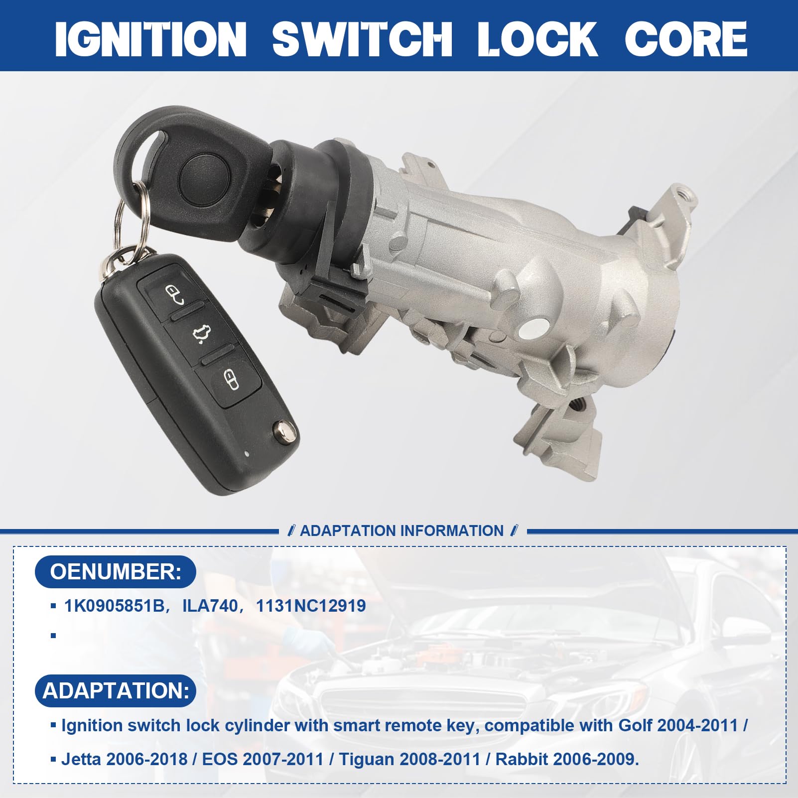 1K0905851B Interruttore di Accensione Bloccasterzo con 1 chiavi+1 telecomando per Golf 5 6 7 A1 A3 Q3 Caddy 3 EOS Beetle Jetta Touran Tiguan Seat Altea Leon Serratura di Accensione 1K0905841