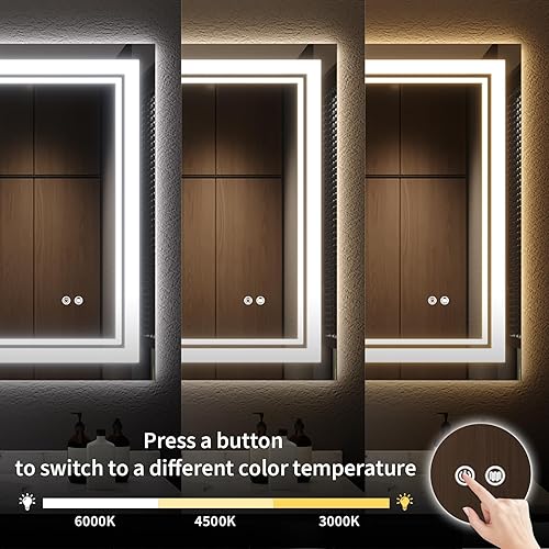 Miniatura 5 de Woodsam Espejo de baño LED de 48 x 40 pulgadas, espejo de baño con ajuste de memoria antivaho con luces, 3 colores regulables iluminados, espejo de